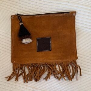 Fringed Tan Suede Pouch
